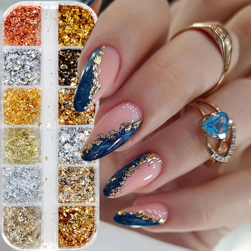 Golden & Silvery Nail Foil Glitter, Rectangular Metal Leaf Sequins, Unscented Nail Art Decor, DIY Exquisite Nail Art Foil Paper for Nail Decorations
